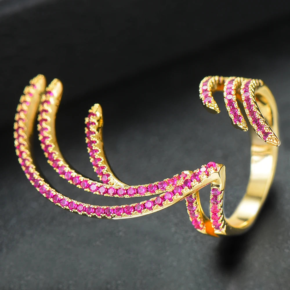Trendy Angel Wing Statement Stacks Rings for Women Cubic Zircon Finger Rings Beads Ring Boho Beach Jewelry