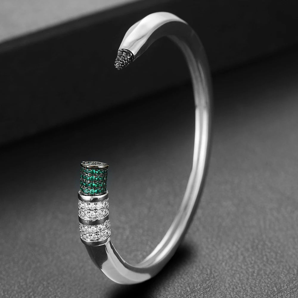 Trendy Pencil Designs Bangle Cuff For Women Wedding Full Cubic Zircon Crystal CZ Dubai Silver Color Party Bracelet 2022