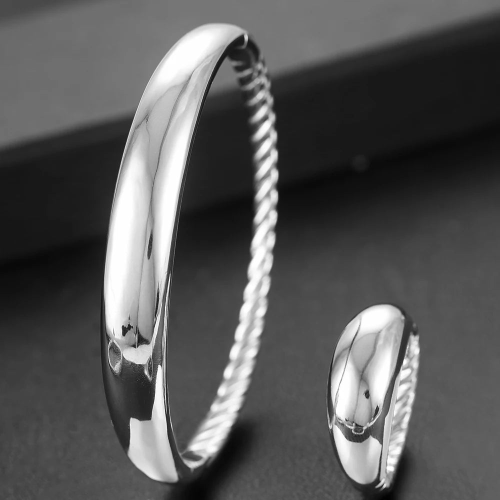Trendy Luxury Stackable Bangle Cuff For Women Wedding Full Cubic Zircon Crystal CZ Dubai Silver Color Party Bracelet 2023