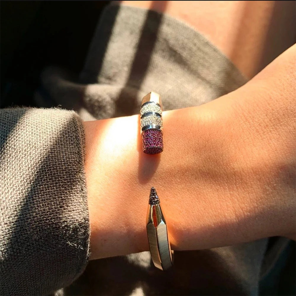 Original Mix Match Stackable Pencil Bangle For Women Bridal Wedding Cubic Zircon Open Dubai Bracelet Party Jewelry