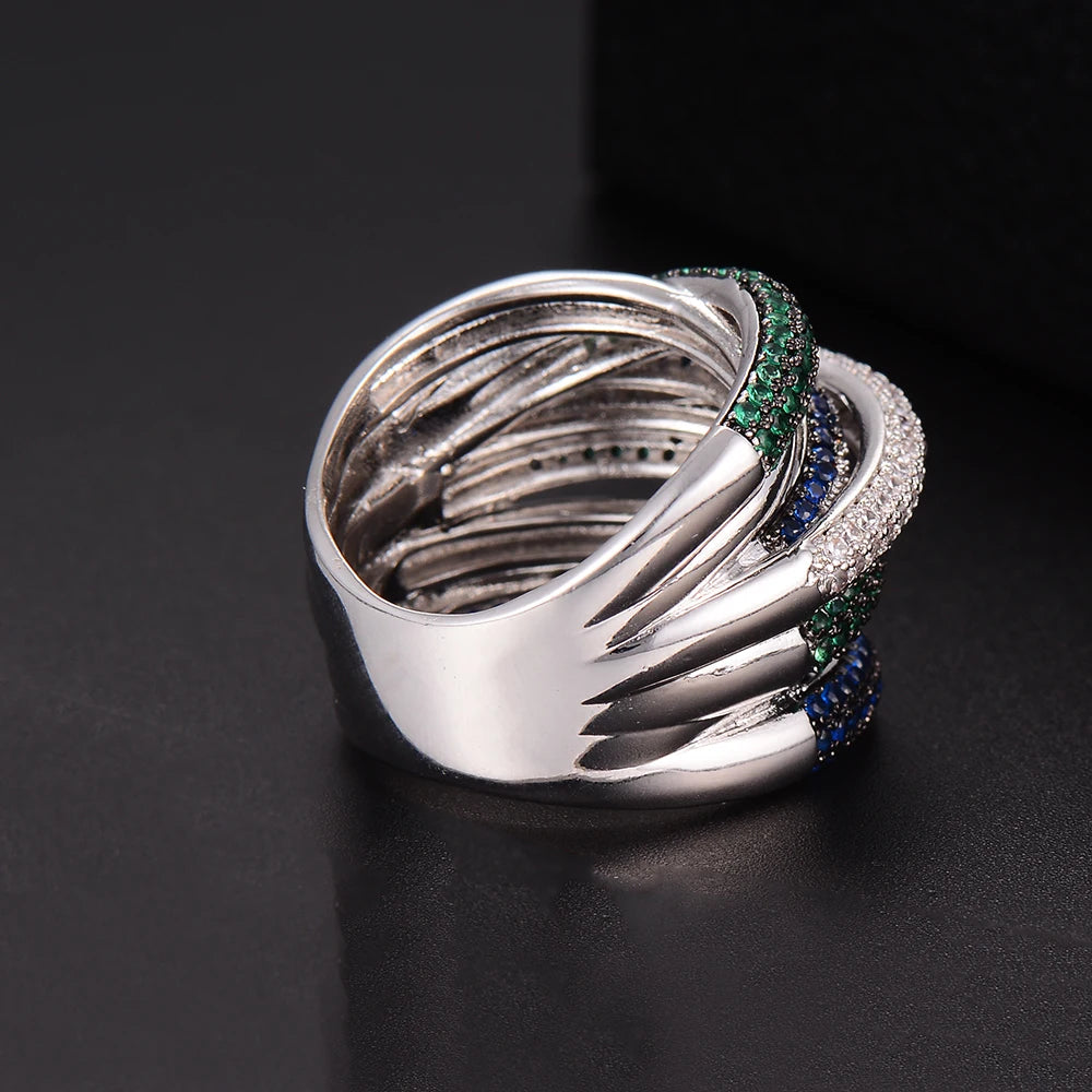 Luxury Twist Lines Geometry Cubic Zironium Engagement Dubai Naija Bridal Finger Rings Jewelry Addiction