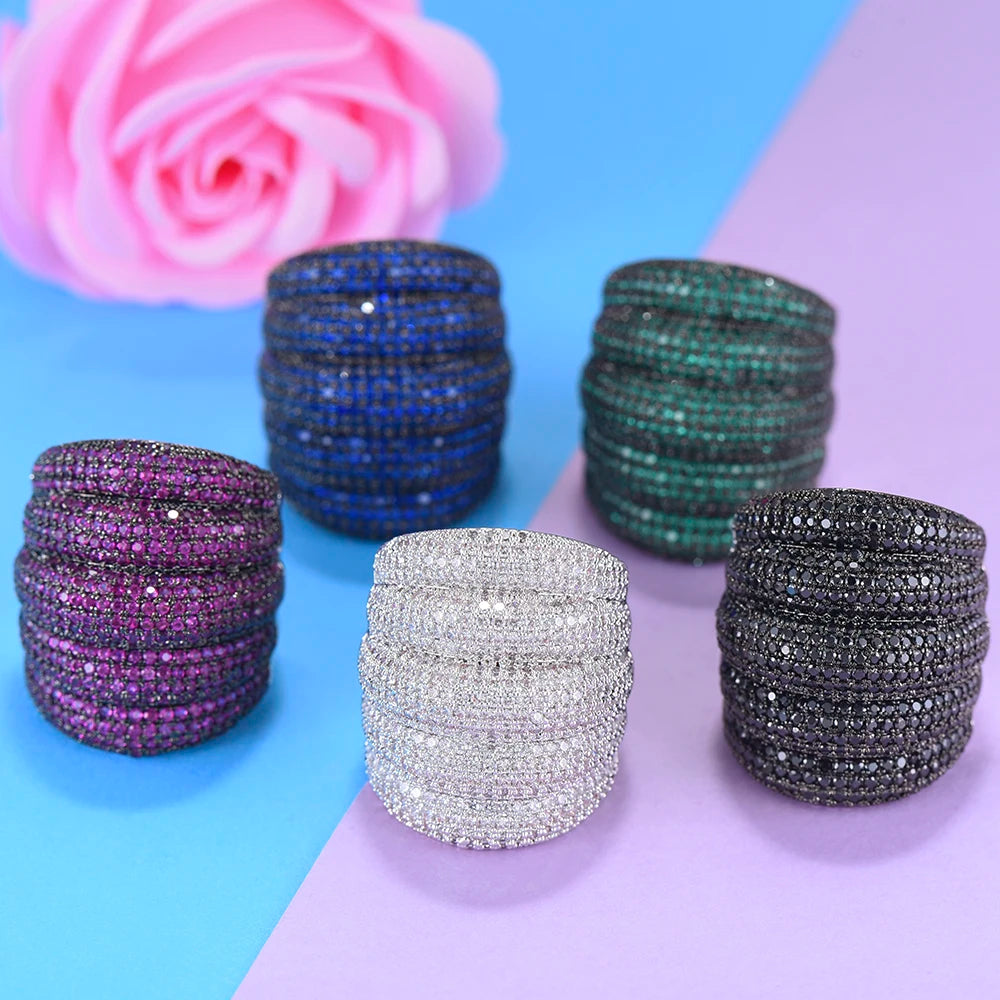 Luxury Wide Stackable Geometry Cubic Zironia Rings For Women Wedding Engagement Dubai Bridal Finger Ring Jewelry Addiction