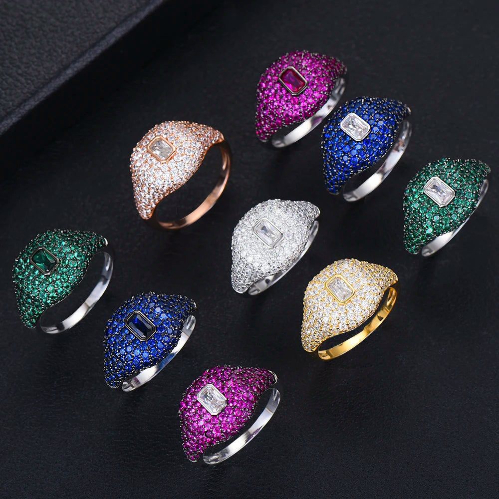 Spring Collection Luxury Stackable Chic Rings For Women Wedding Cubic Zircon Engagement Dubai Bridal Statement Finger Ring