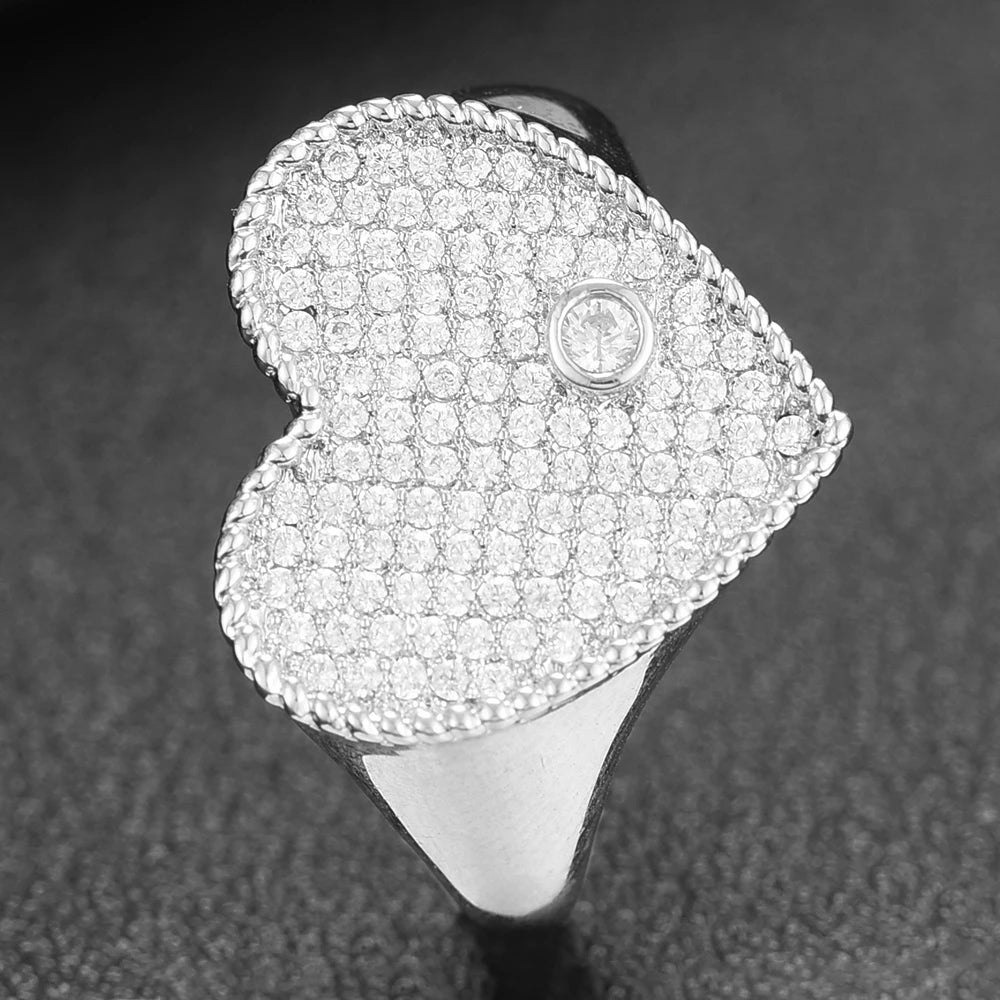 Trendy Heart Ring Luxury Flower Wheel CZ Cubic Zircon CZ Ring for Women Bridal Engagement Wedding Dubai Finger Rings