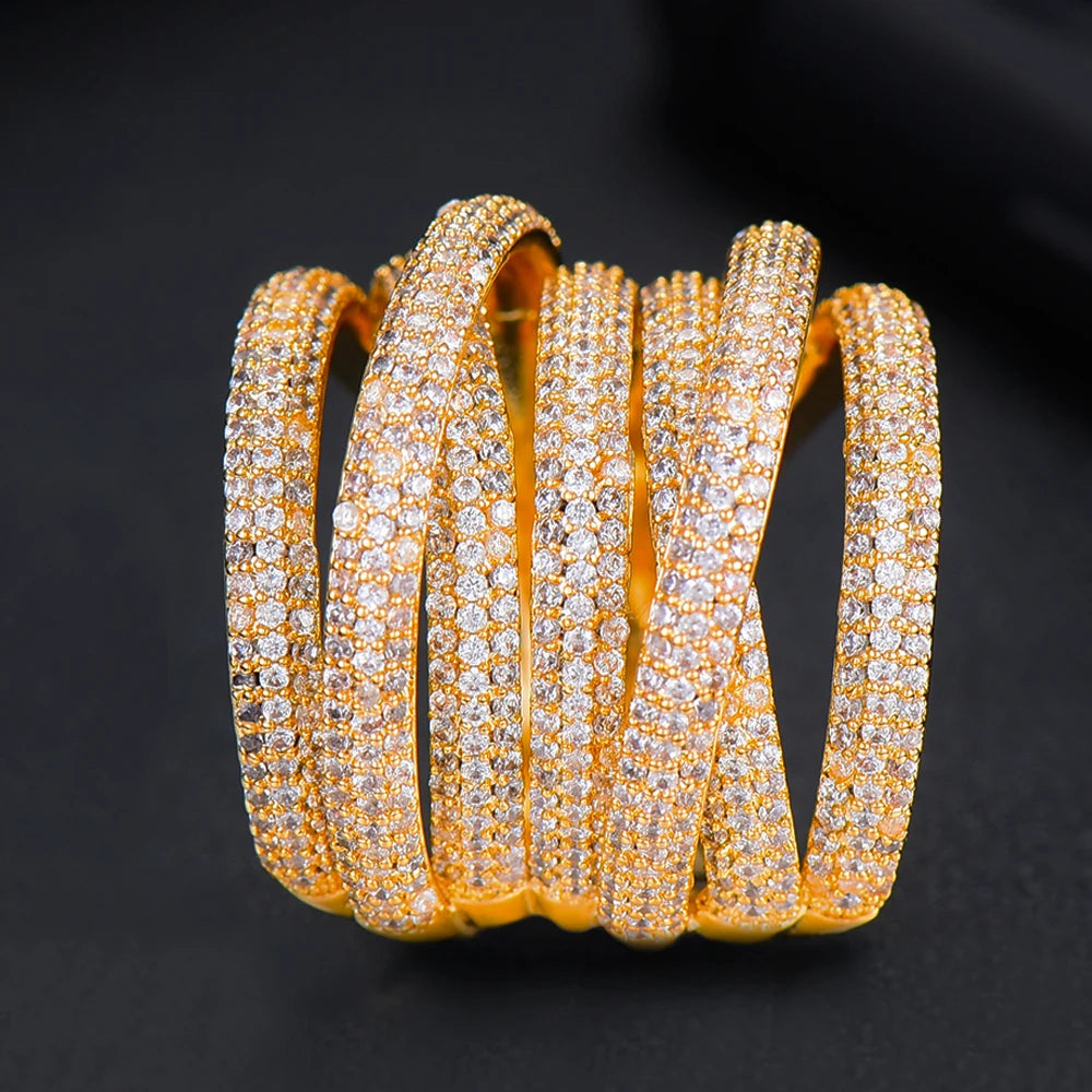 Luxury Twist Stacks Stackable Rings For Women Wedding Cubic Zircon Engagement Dubai Naija Bridal Finger Ring
