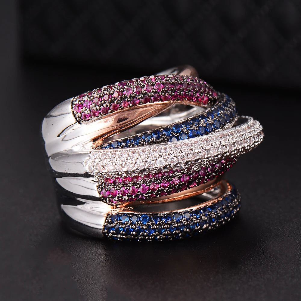 Luxury Twist Lines Geometry Cubic Zironium Engagement Dubai Naija Bridal Finger Rings Jewelry Addiction