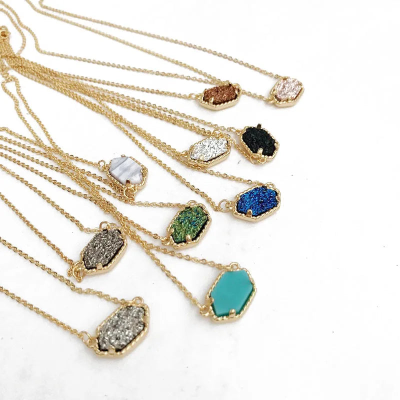 Mini Iridescent Druzy Drusy Pendant Necklace Chic Handmade Statement  Jewelry Short Collar Choker