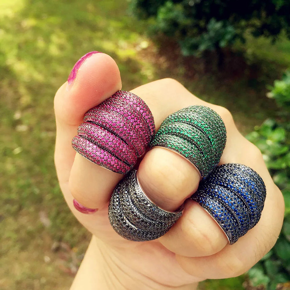 Luxury Wide Stackable Geometry Cubic Zironia Rings For Women Wedding Engagement Dubai Bridal Finger Ring Jewelry Addiction