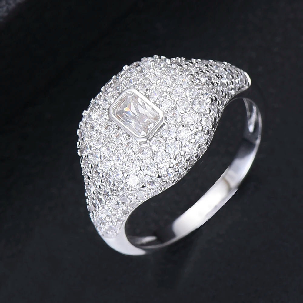 Spring Collection Luxury Stackable Chic Rings For Women Wedding Cubic Zircon Engagement Dubai Bridal Statement Finger Ring