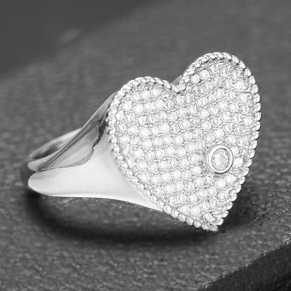 Trendy Heart Ring Luxury Flower Wheel CZ Cubic Zircon CZ Ring for Women Bridal Engagement Wedding Dubai Finger Rings