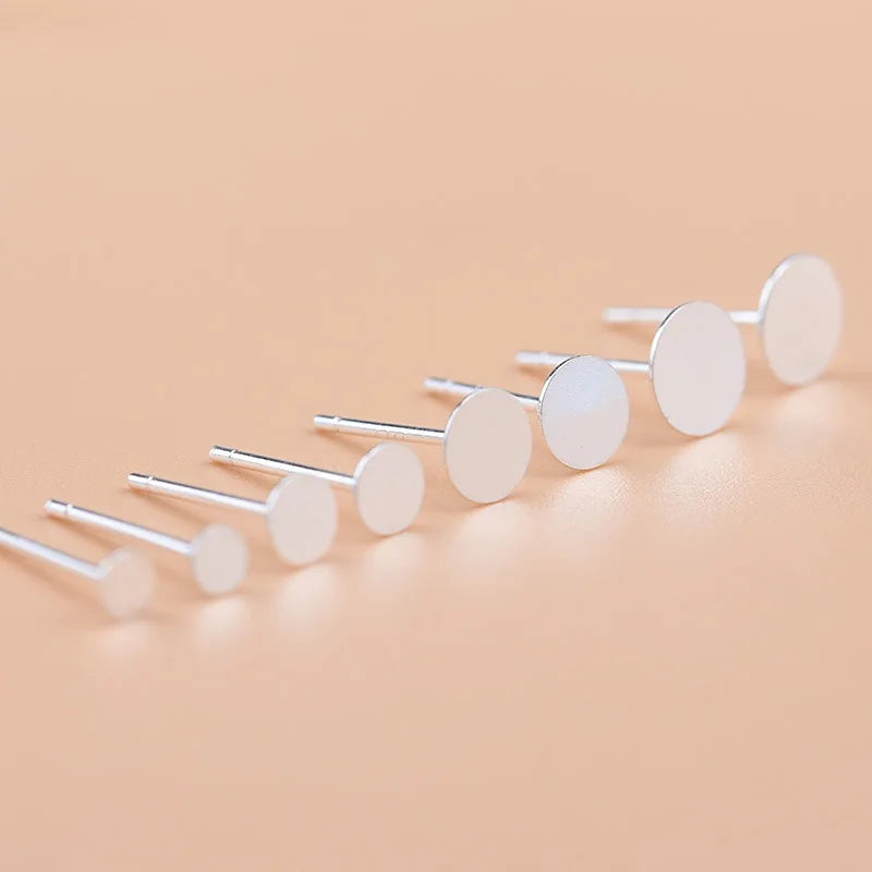 Real Solid 925 Sterling Silver Earring Stud Needle Post Flat Base Pins 3~8mm Silver Settings DIY Jewelry Making Findings