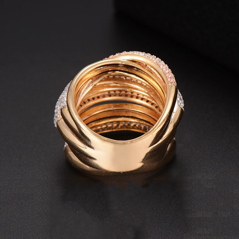Luxury Twist Lines Geometry Cubic Zironium Engagement Dubai Naija Bridal Finger Rings Jewelry Addiction