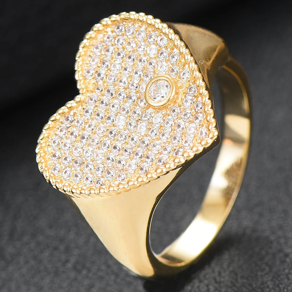 Trendy Heart Ring Luxury Flower Wheel CZ Cubic Zircon CZ Ring for Women Bridal Engagement Wedding Dubai Finger Rings