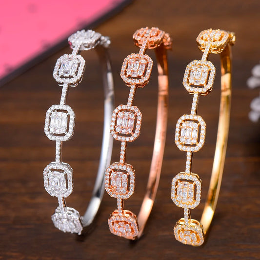 Spring Trendy Luxury Stackable Statement Bangle For Women Wedding Full Cubic Zircon Crystal CZ Dubai Bracelets 2019
