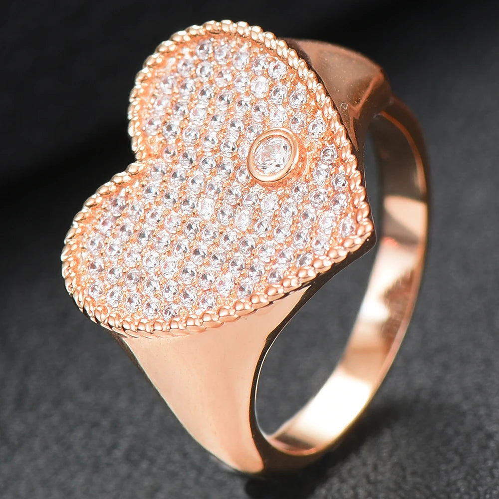 Trendy Heart Ring Luxury Flower Wheel CZ Cubic Zircon CZ Ring for Women Bridal Engagement Wedding Dubai Finger Rings