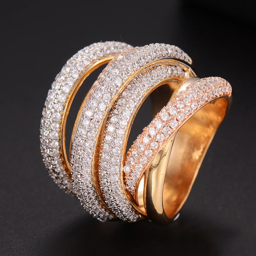 Luxury Twist Lines Geometry Cubic Zironium Engagement Dubai Naija Bridal Finger Rings Jewelry Addiction