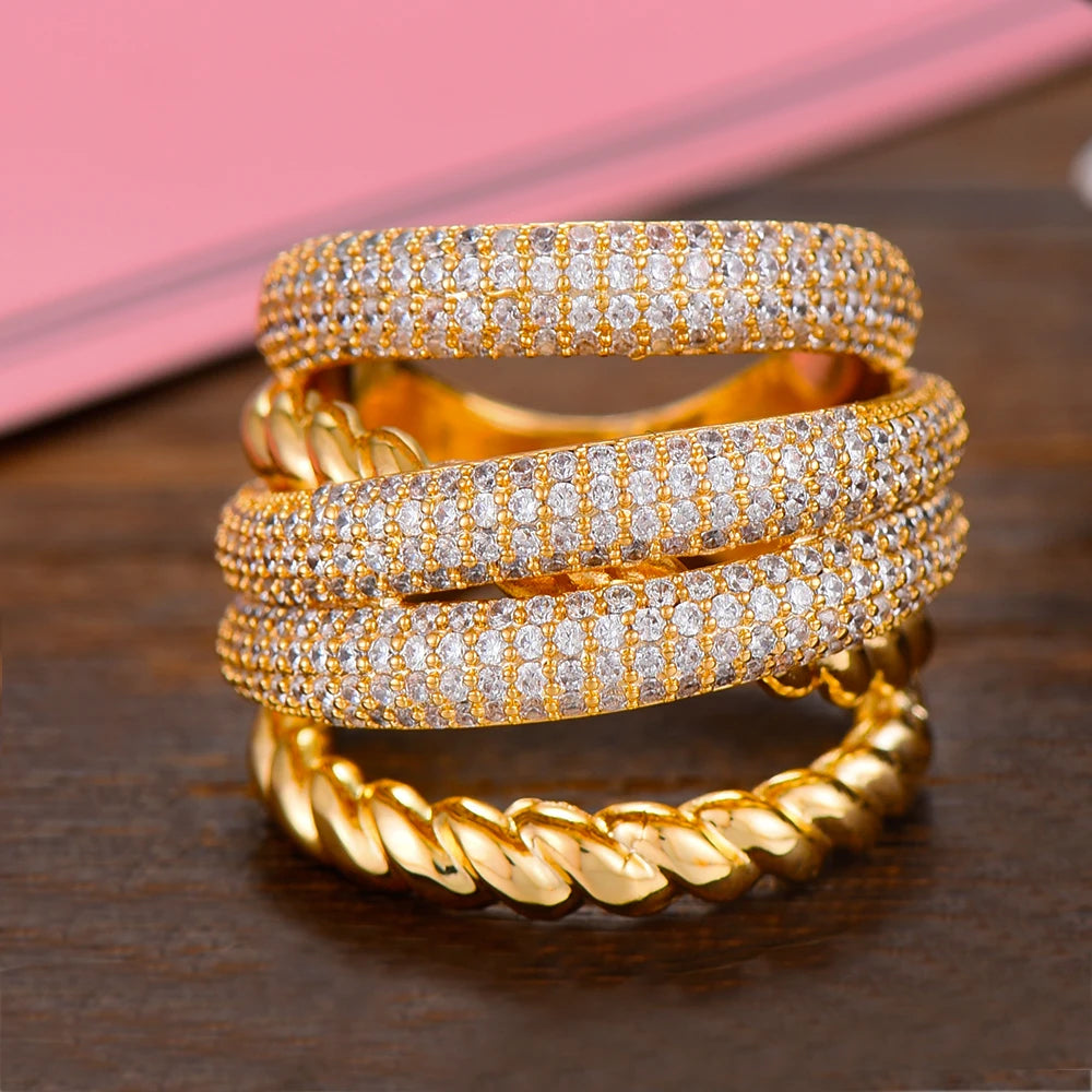 Luxury Twist Stacks Stackable Rings For Women Wedding Cubic Zircon Engagement Dubai Naija Bridal Finger Ring