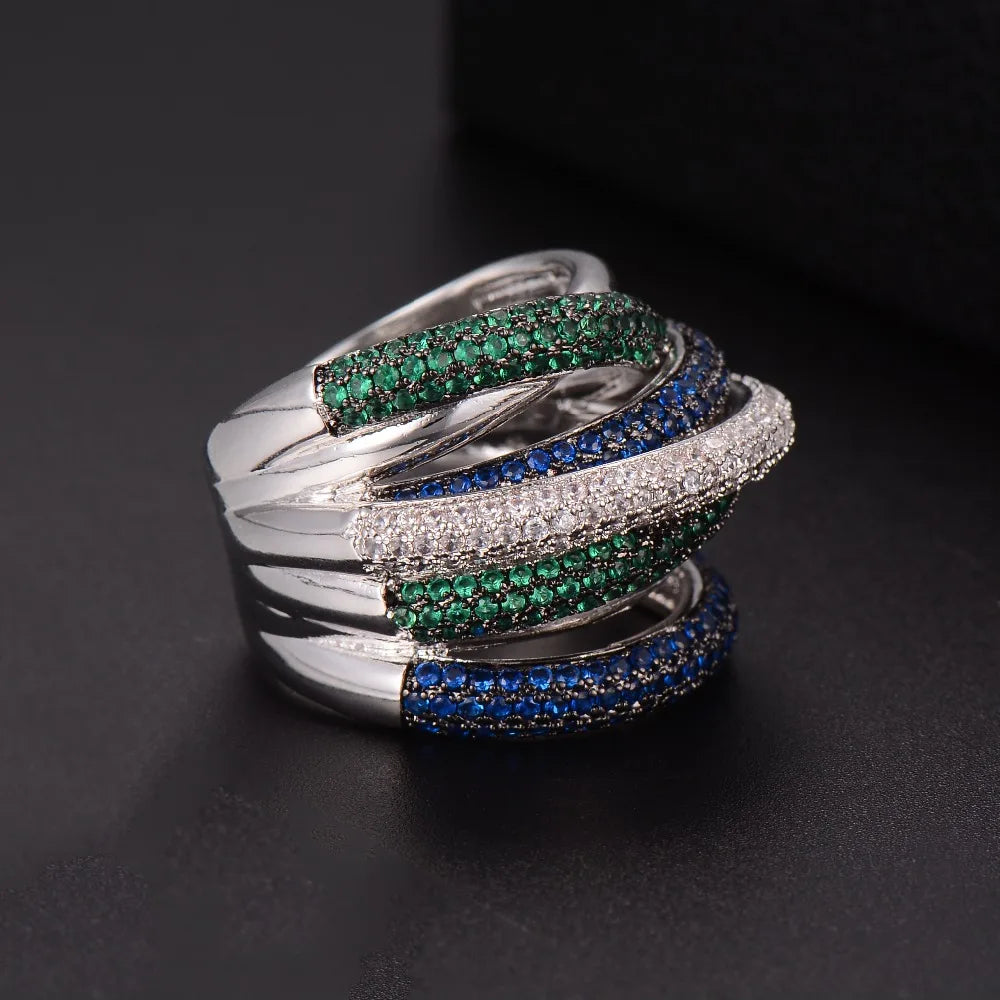 Luxury Twist Lines Geometry Cubic Zironium Engagement Dubai Naija Bridal Finger Rings Jewelry Addiction
