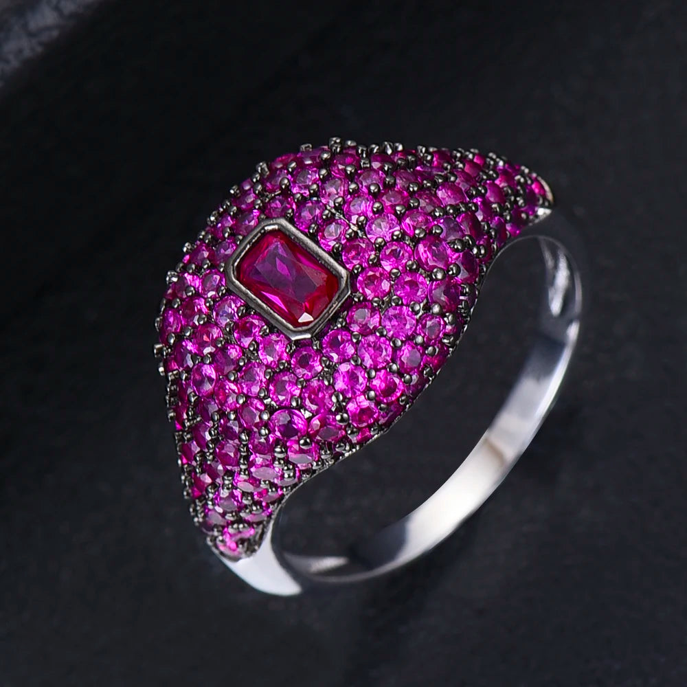 Spring Collection Luxury Stackable Chic Rings For Women Wedding Cubic Zircon Engagement Dubai Bridal Statement Finger Ring