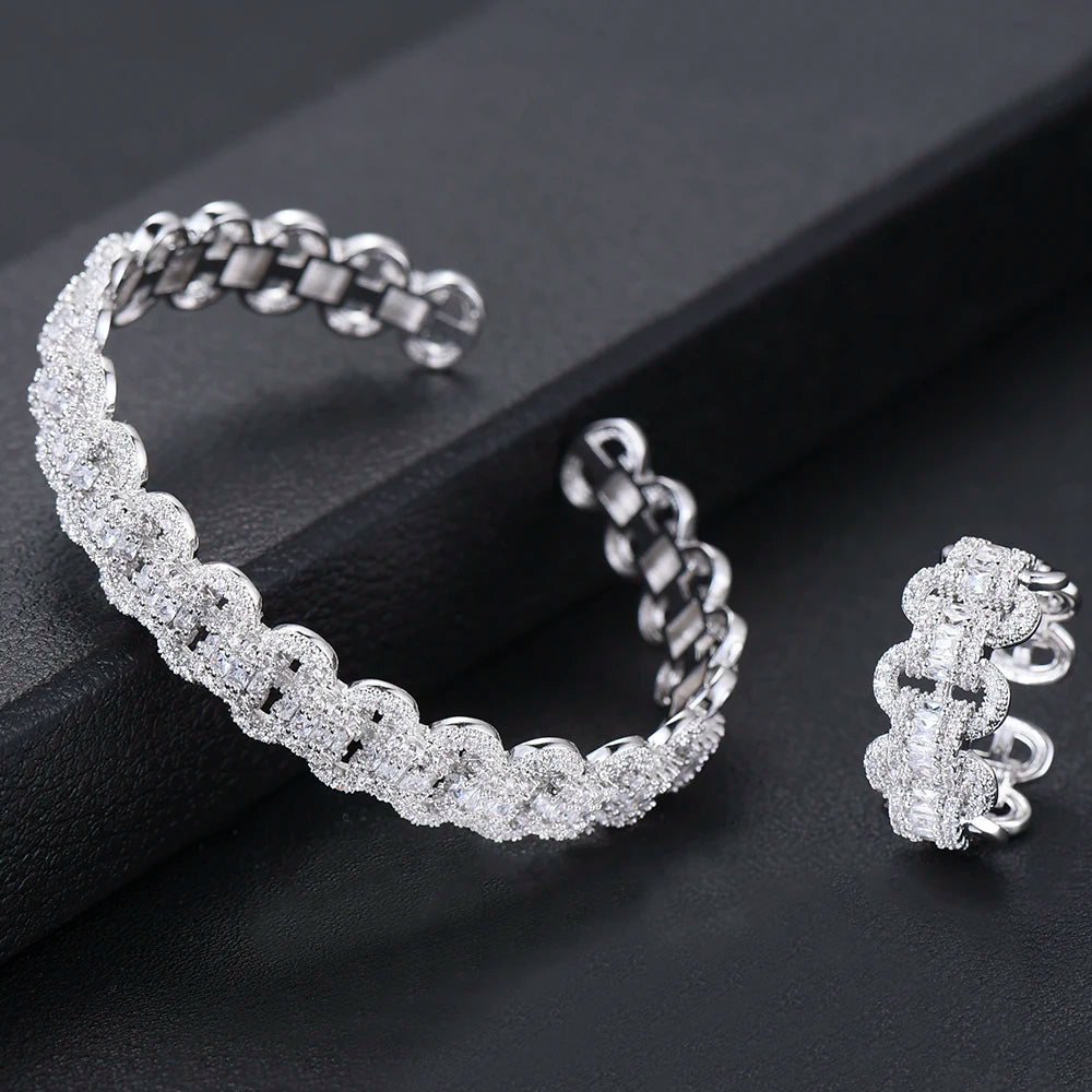 Trendy Luxury Stackable Bangle For Women Wedding Full AAA Cubic Zircon Crystal CZ Dubai Bridal Bracelet Party Jewelry 2020