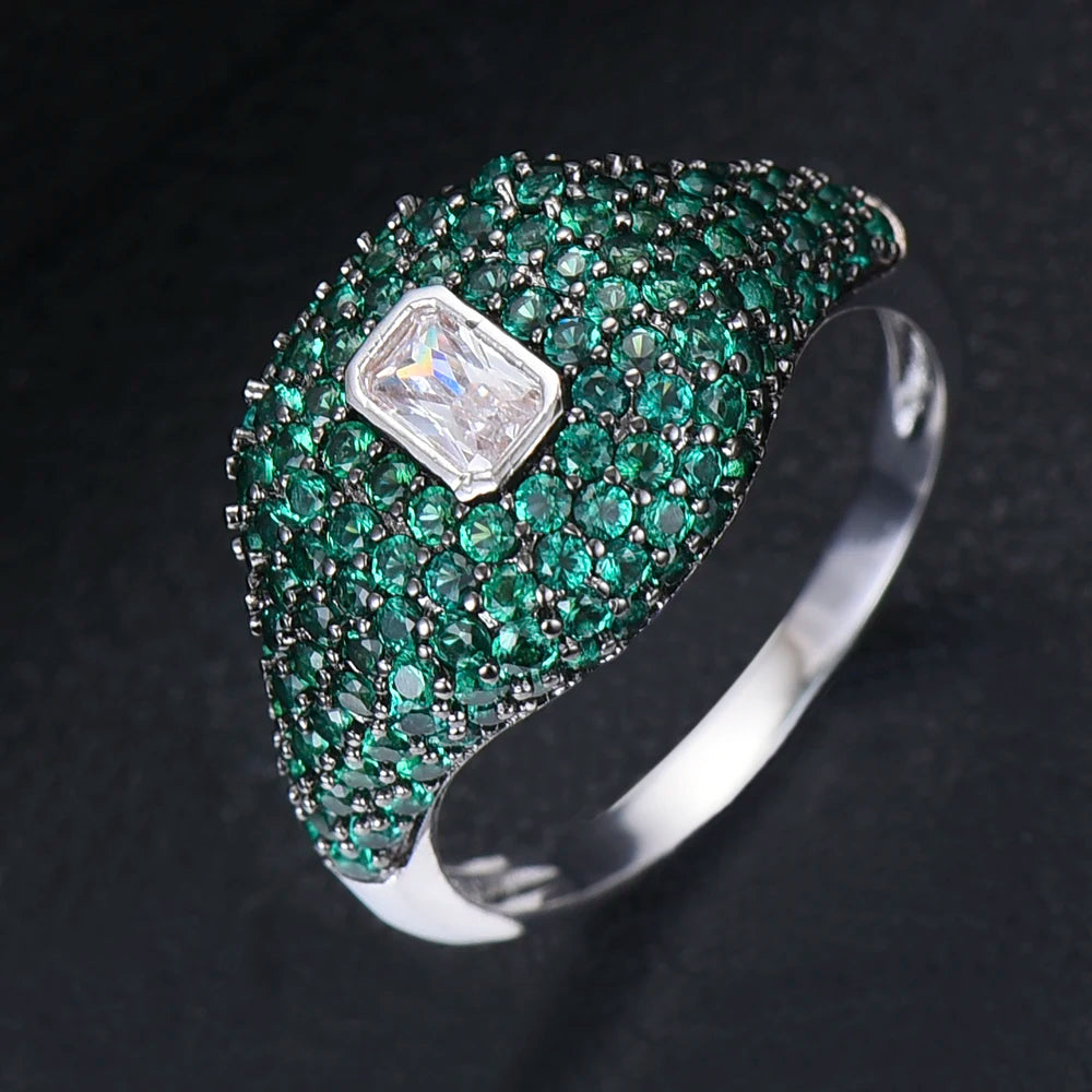 Spring Collection Luxury Stackable Chic Rings For Women Wedding Cubic Zircon Engagement Dubai Bridal Statement Finger Ring