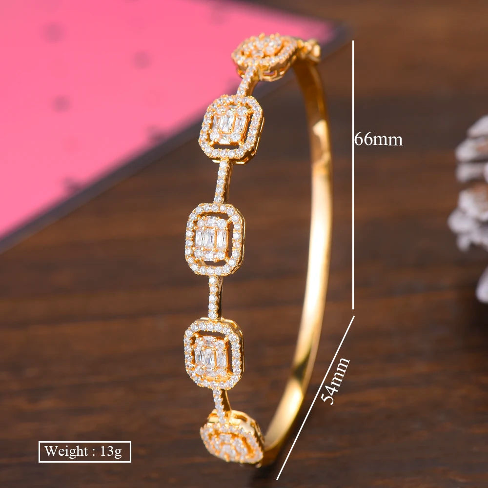 Spring Trendy Luxury Stackable Statement Bangle For Women Wedding Full Cubic Zircon Crystal CZ Dubai Bracelets 2019