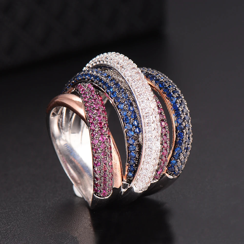 Luxury Twist Lines Geometry Cubic Zironium Engagement Dubai Naija Bridal Finger Rings Jewelry Addiction