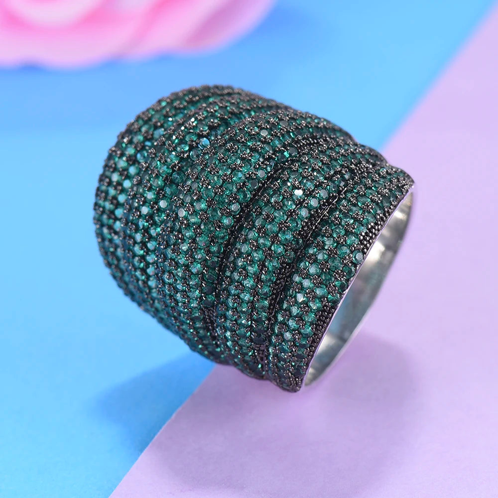 Luxury Wide Stackable Geometry Cubic Zironia Rings For Women Wedding Engagement Dubai Bridal Finger Ring Jewelry Addiction