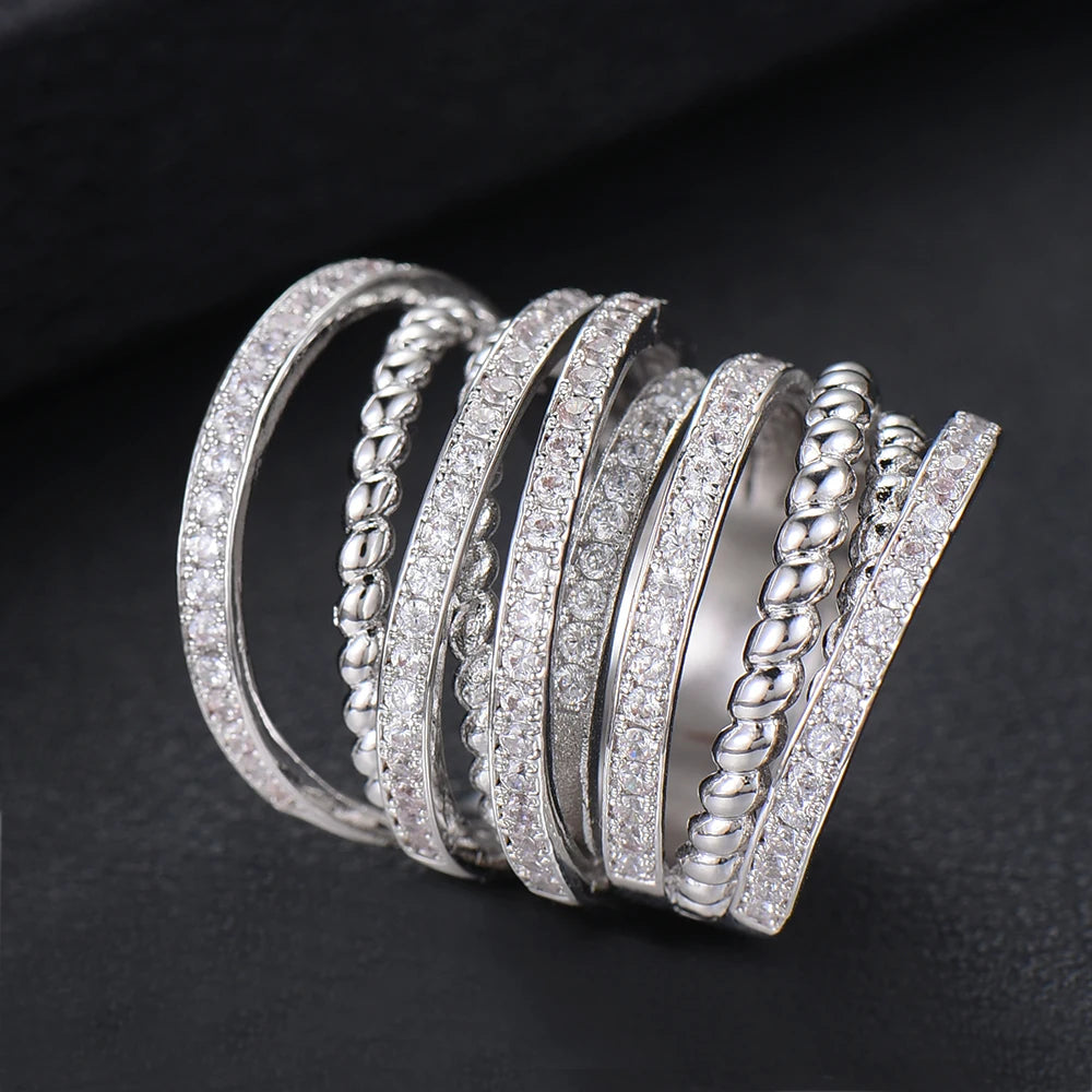Luxury Twist Stacks Stackable Rings For Women Wedding Cubic Zircon Engagement Dubai Naija Bridal Finger Ring