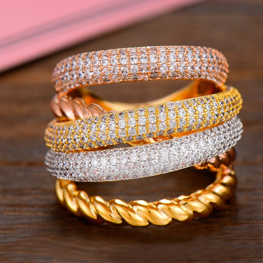 Luxury Twist Stacks Stackable Rings For Women Wedding Cubic Zircon Engagement Dubai Naija Bridal Finger Ring