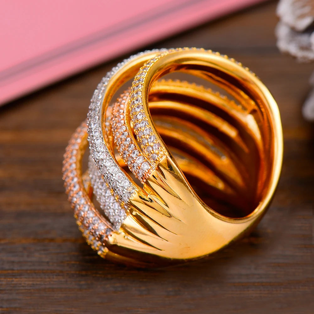 Luxury Twist Stacks Stackable Rings For Women Wedding Cubic Zircon Engagement Dubai Naija Bridal Finger Ring
