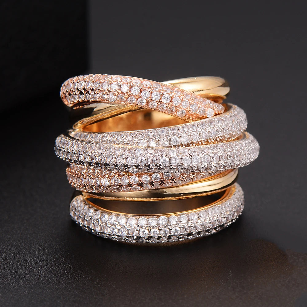 Luxury Twist Lines Geometry Cubic Zironium Engagement Dubai Naija Bridal Finger Rings Jewelry Addiction