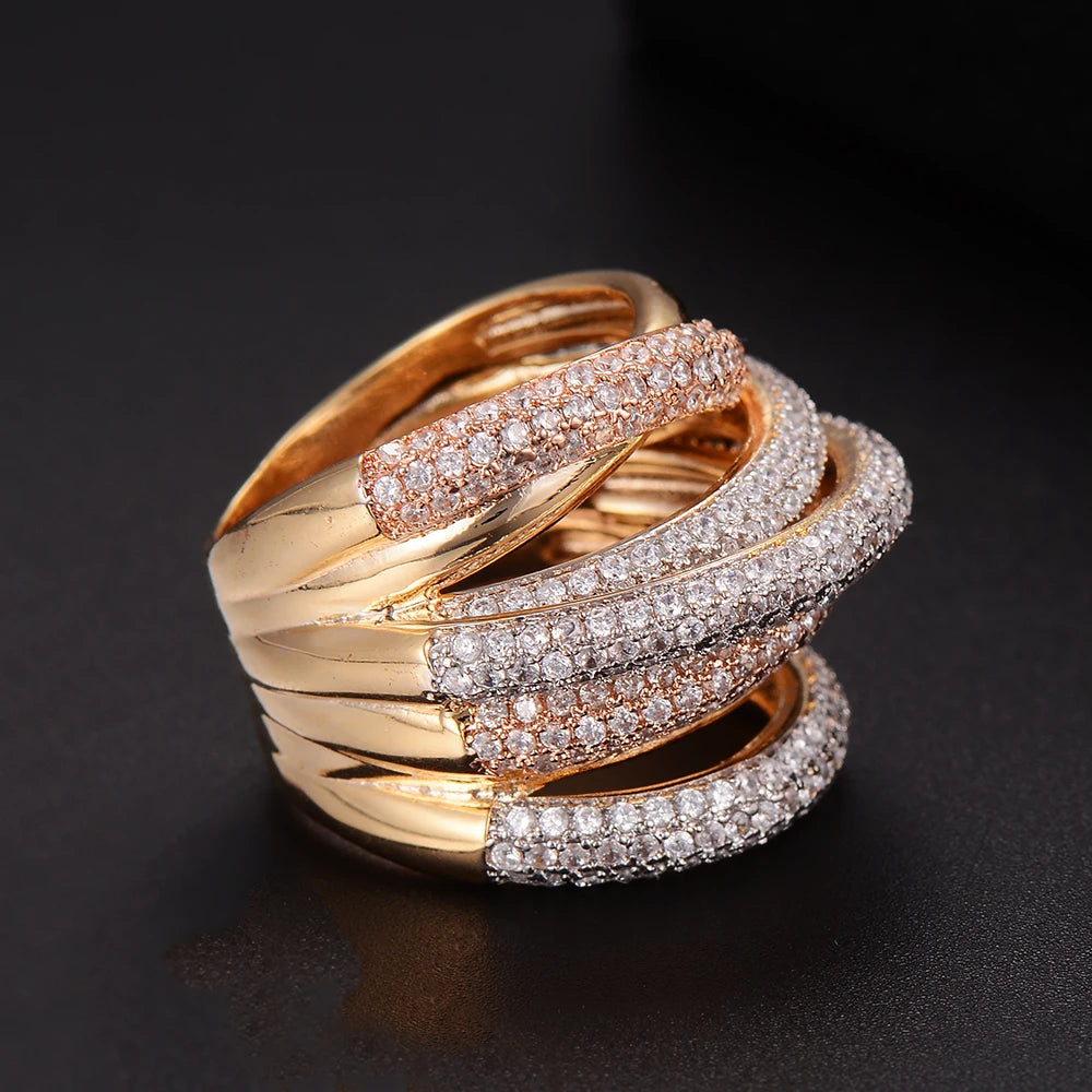 Luxury Twist Lines Geometry Cubic Zironium Engagement Dubai Naija Bridal Finger Rings Jewelry Addiction