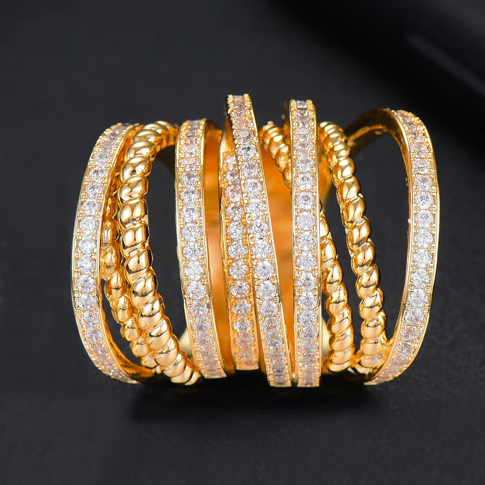 Luxury Twist Stacks Stackable Rings For Women Wedding Cubic Zircon Engagement Dubai Naija Bridal Finger Ring