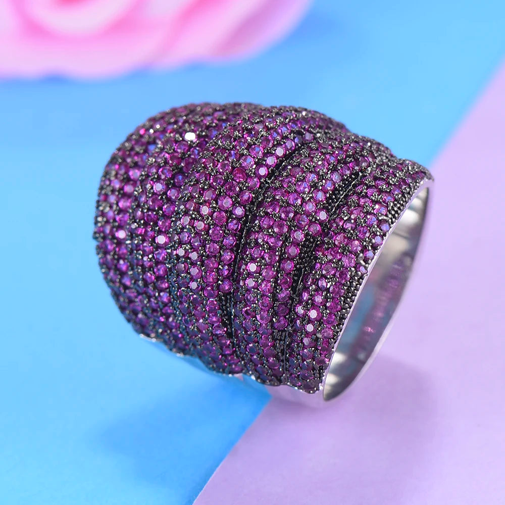 Luxury Wide Stackable Geometry Cubic Zironia Rings For Women Wedding Engagement Dubai Bridal Finger Ring Jewelry Addiction