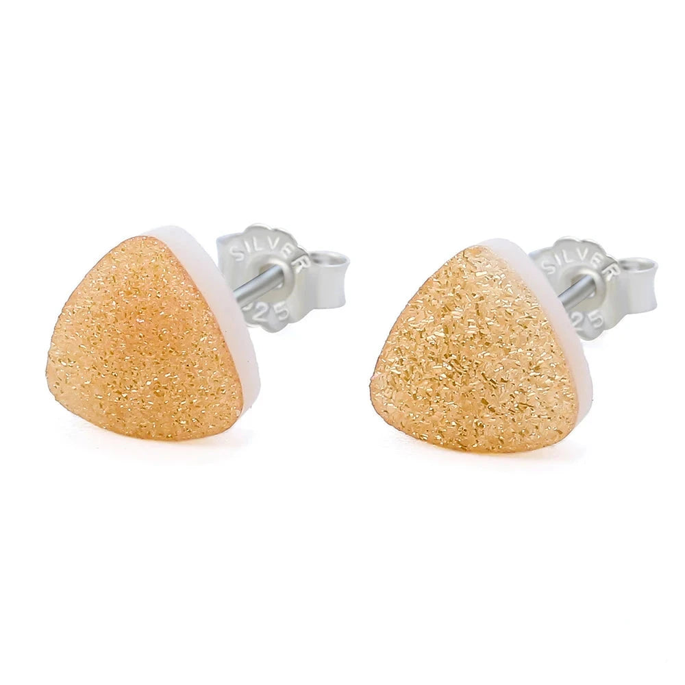 Hot Sale Triangle 8mm Drusy Stud Earring Natural Stone Jewelry Popular Druzy Silver Color Ear Stud Holder Aretes For Women