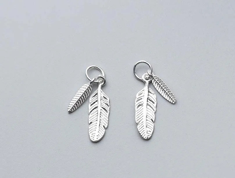 Fashion Classic Feather Design Charms 925 Sterling Silver Men Women Jewelry Accessories DIY Earrings Necklace Pendant Materials