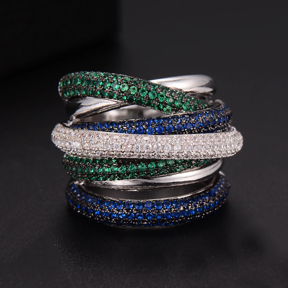 Luxury Twist Lines Geometry Cubic Zironium Engagement Dubai Naija Bridal Finger Rings Jewelry Addiction