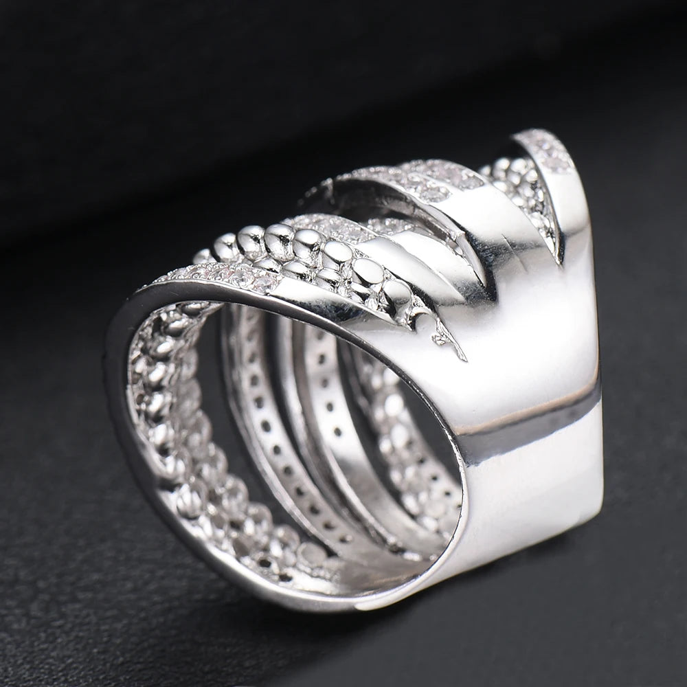 Luxury Twist Stacks Stackable Rings For Women Wedding Cubic Zircon Engagement Dubai Naija Bridal Finger Ring