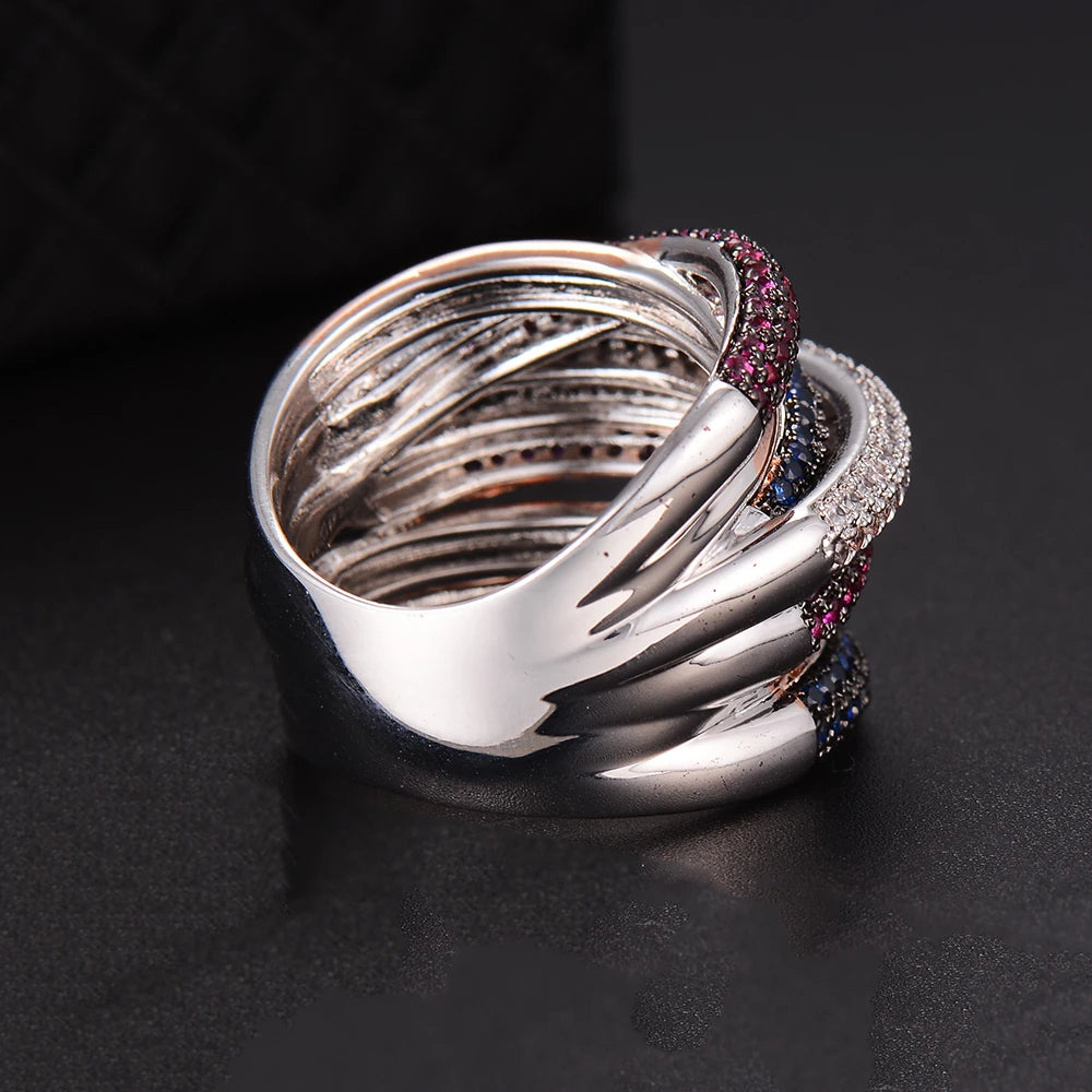 Luxury Twist Lines Geometry Cubic Zironium Engagement Dubai Naija Bridal Finger Rings Jewelry Addiction