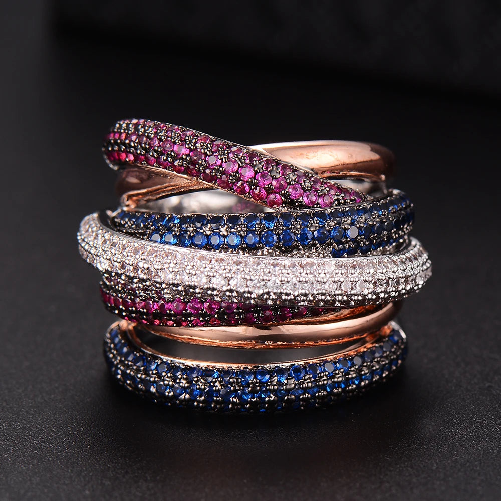 Luxury Twist Lines Geometry Cubic Zironium Engagement Dubai Naija Bridal Finger Rings Jewelry Addiction