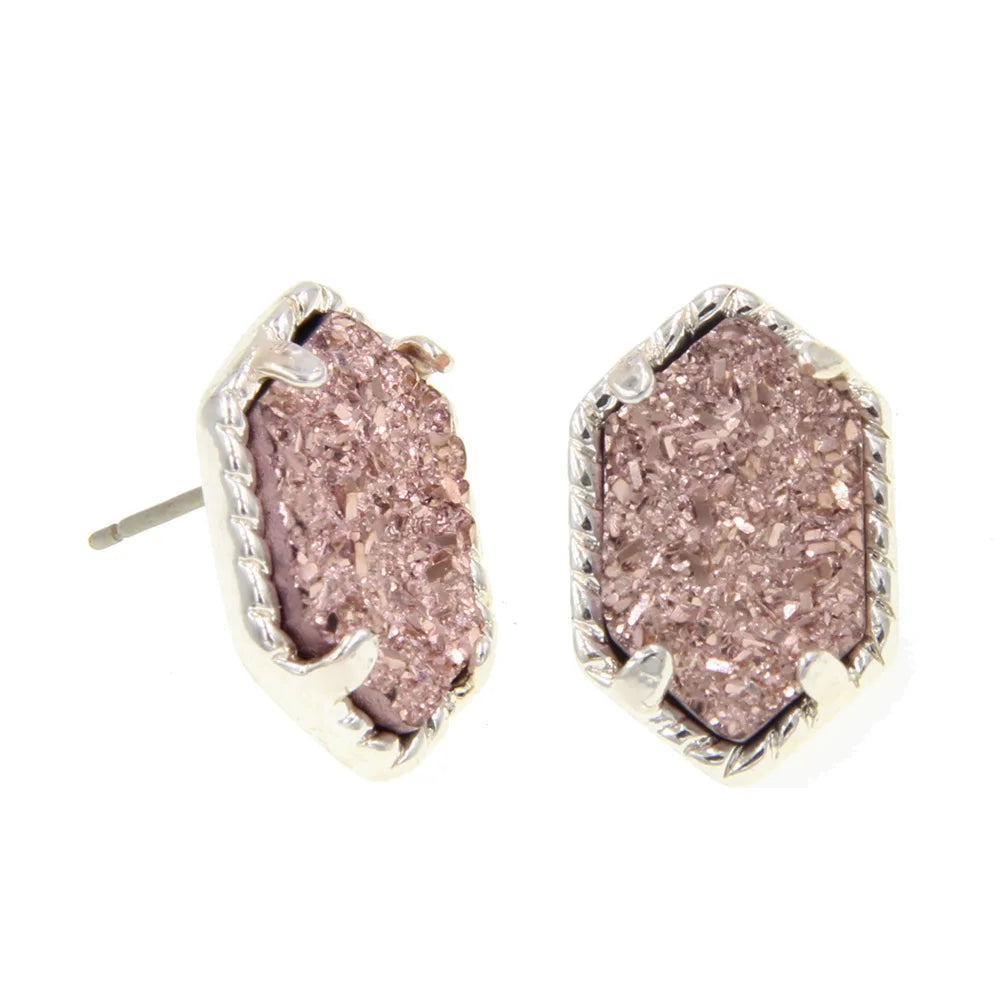 Iridescent Druzy Drusy Stud Earrings Stunning Chic Handmade Statement Mini Jewelry