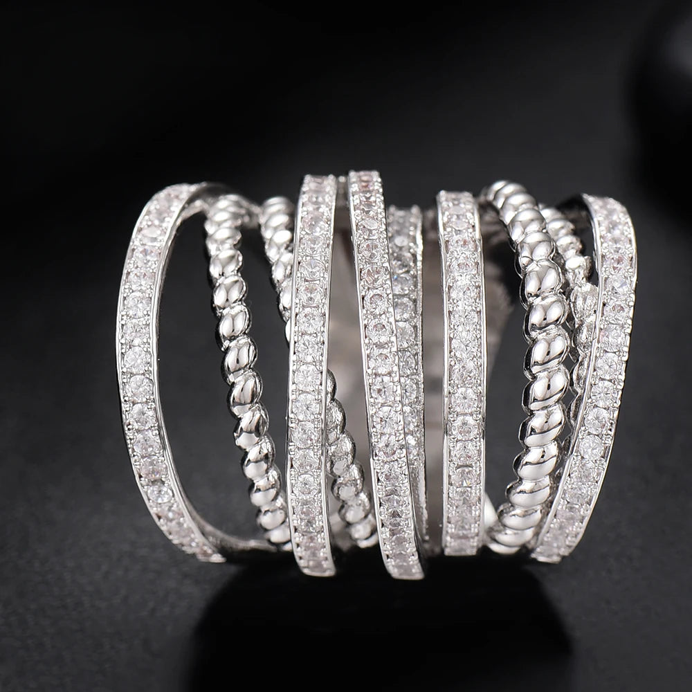 Luxury Twist Stacks Stackable Rings For Women Wedding Cubic Zircon Engagement Dubai Naija Bridal Finger Ring