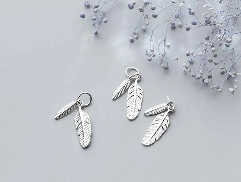 Fashion Classic Feather Design Charms 925 Sterling Silver Men Women Jewelry Accessories DIY Earrings Necklace Pendant Materials