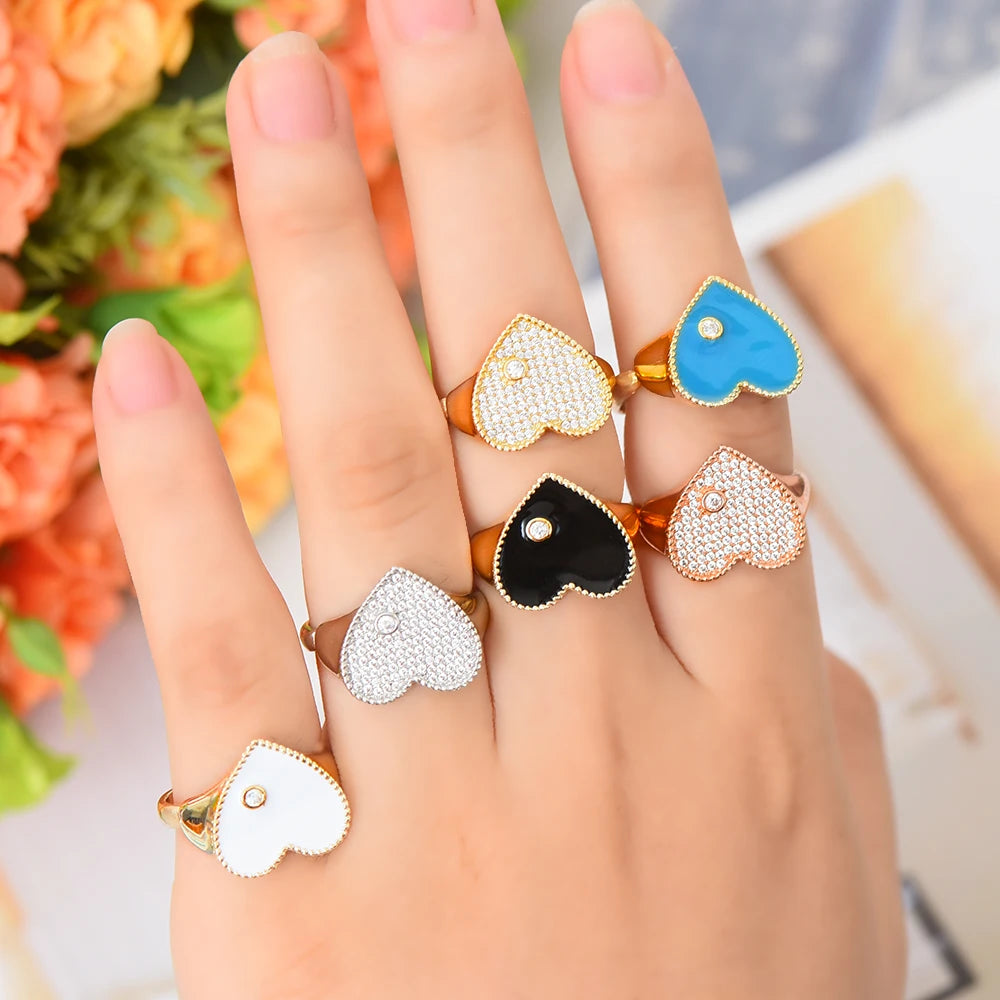 Trendy Heart Ring Luxury Flower Wheel CZ Cubic Zircon CZ Ring for Women Bridal Engagement Wedding Dubai Finger Rings
