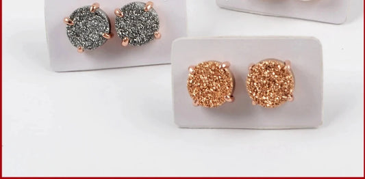 Mix Colors 10mm Round Rose Gold Claw Titanium Multi-color Drusy Stone Geode Natural Druzy Stud Earrings for Women ZG0132