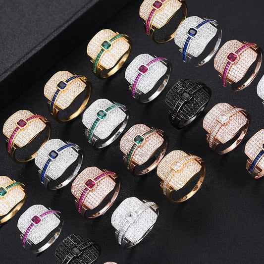 Luxury Stackable Choker Rings For Women Wedding Cubic Zircon Engagement Dubai American Bridal Finger Ring