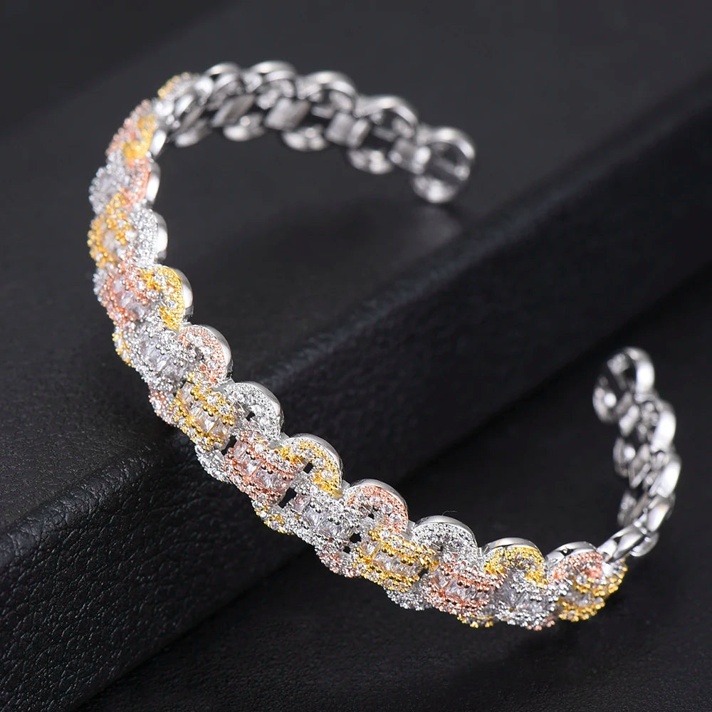 Trendy Luxury Stackable Bangle For Women Wedding Full AAA Cubic Zircon Crystal CZ Dubai Bridal Bracelet Party Jewelry 2020