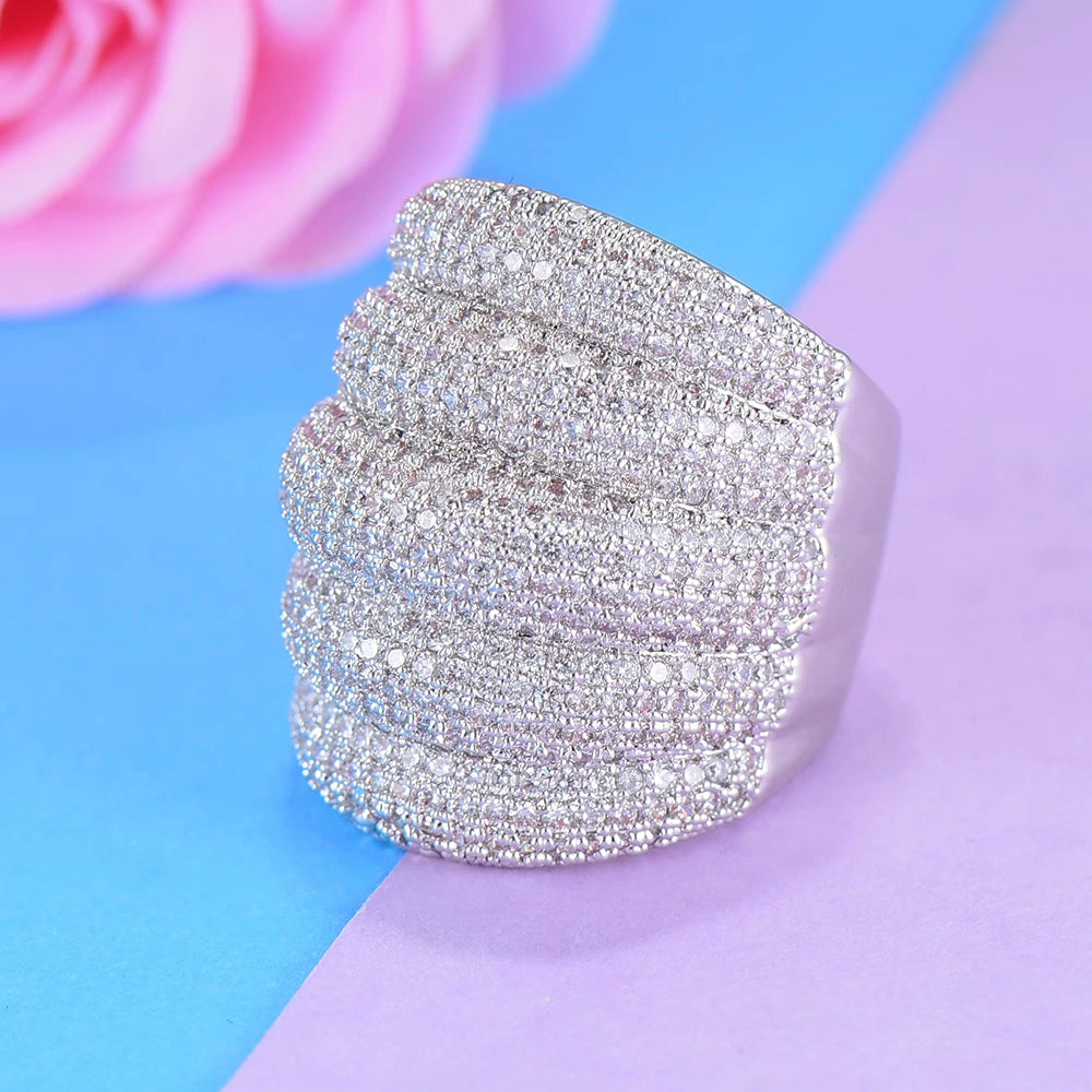 Luxury Wide Stackable Geometry Cubic Zironia Rings For Women Wedding Engagement Dubai Bridal Finger Ring Jewelry Addiction