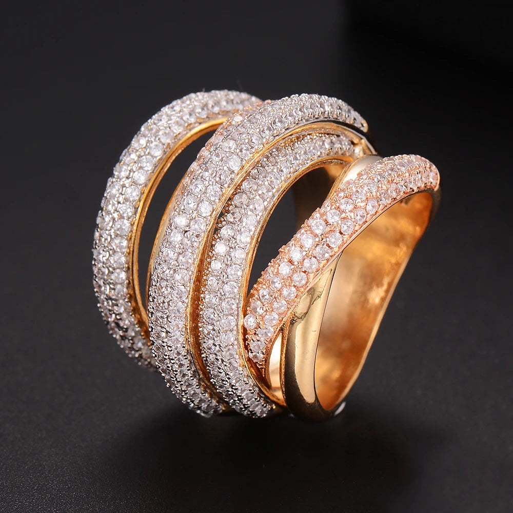 Luxury Twist Lines Geometry Cubic Zironium Engagement Dubai Naija Bridal Finger Rings Jewelry Addiction